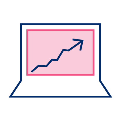 Illustration of laptop with a chart trending upwards.